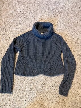 Women’s WOW couture Charcoal Ribbed Cropped Turtleneck Sweater with open back- M